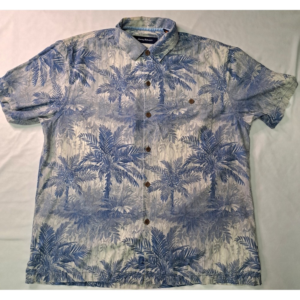 Tommy Bahama Men's SS Blue Silk L Quiet Luxury Old Money Resort Wear Vacation